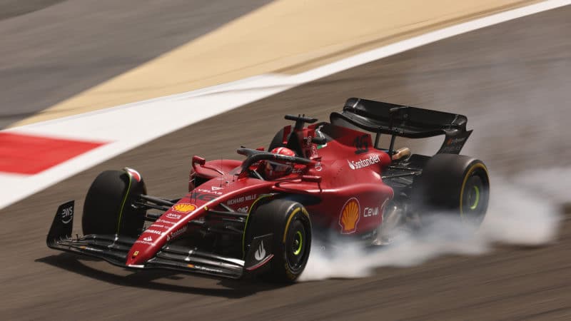 Charles Leclerc locks up his Ferrari F1-75