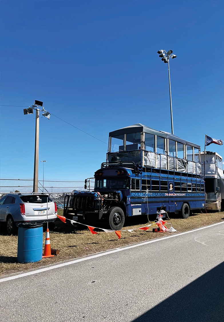 Double decker bus at 2022 Daytona 24