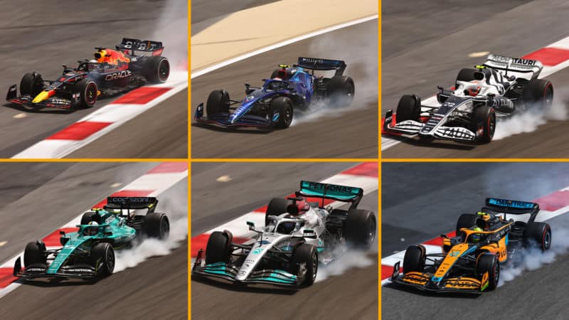 F1 cars locking up in Bahrain 2022 F1 testing