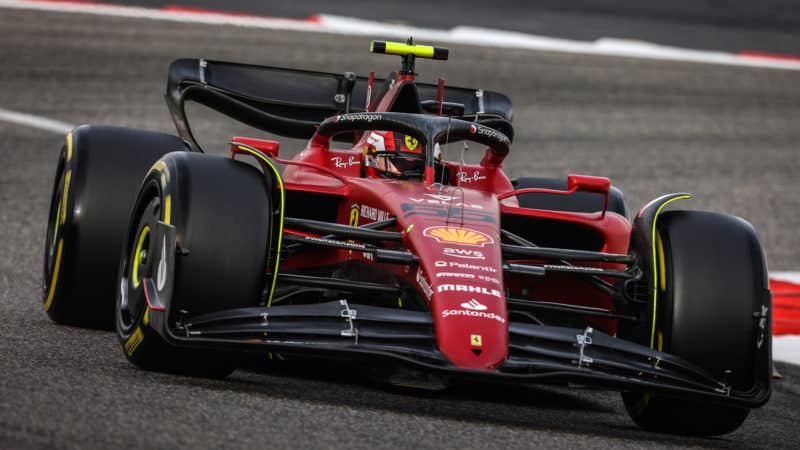 Ferrari of Carlos Sainz in 2022 Bahrain F1 testing