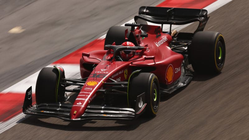 Ferrari of Charles Leclerc in 2022 F1 Bahrain testing