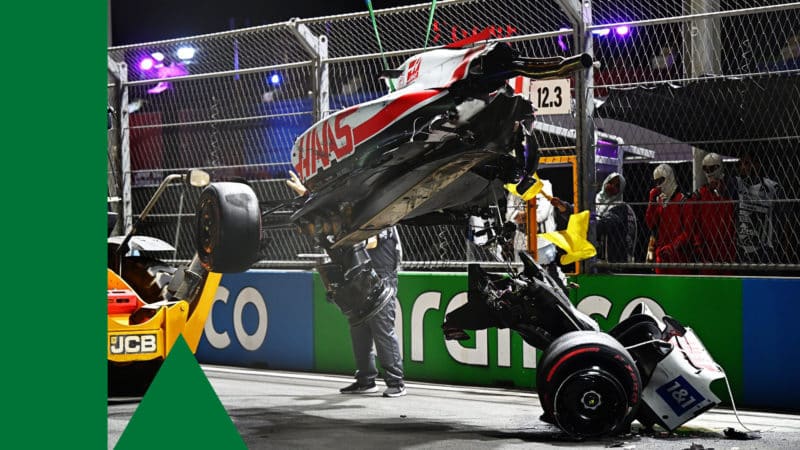 Mick Schumacher's destroyed Haas F1 car, 2022 Saudi Arabian GP