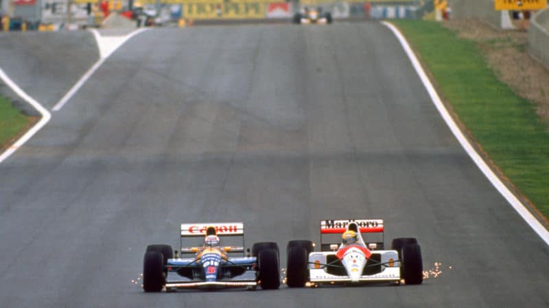 Mansell Senna side by side in barcelona 1991