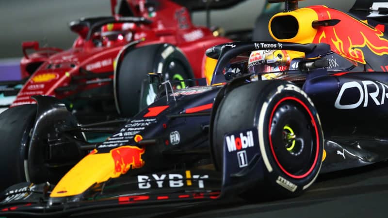 Max Verstappen and Charles Leclerec in the 2022 Saudi Arabian Grand Prix
