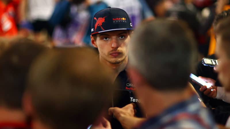 Max Verstappen answers media questions after retiring from the 2022 Bahrain Grand Prix