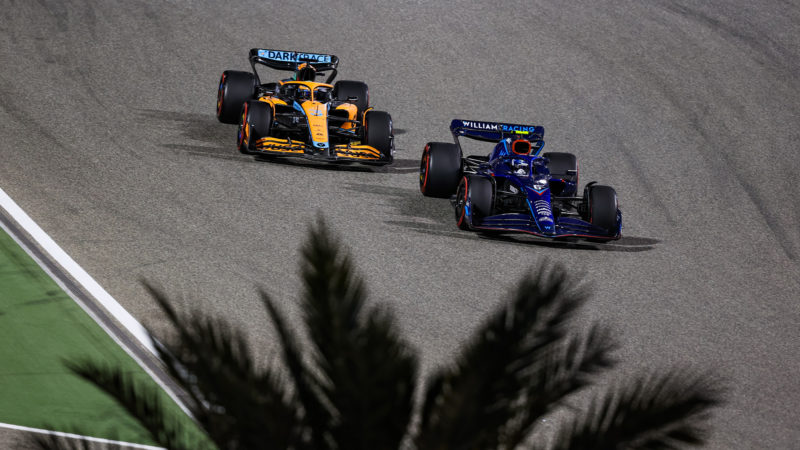 McLaren of Daniel Ricciardo fights with Williams of Alex Albon in the 2022 Bahrain Grand prix
