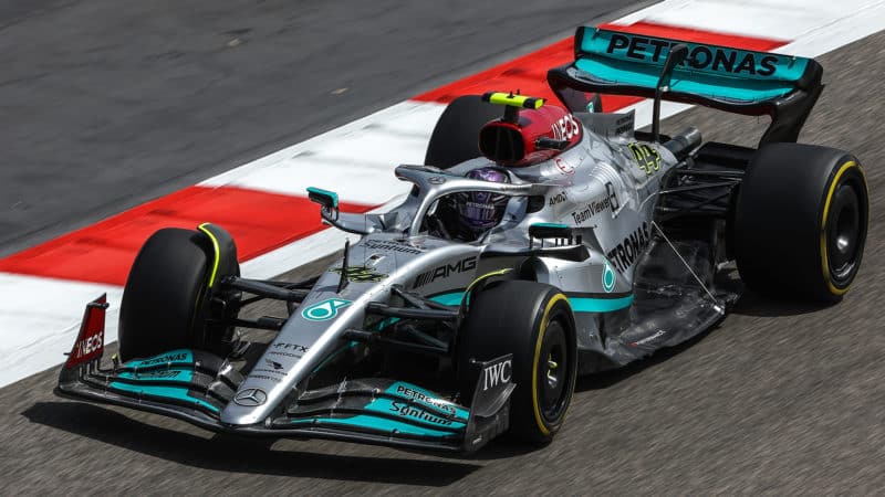 Mercedes W13 of Lewis Hamilton in 2022 F1 Bahrain testing