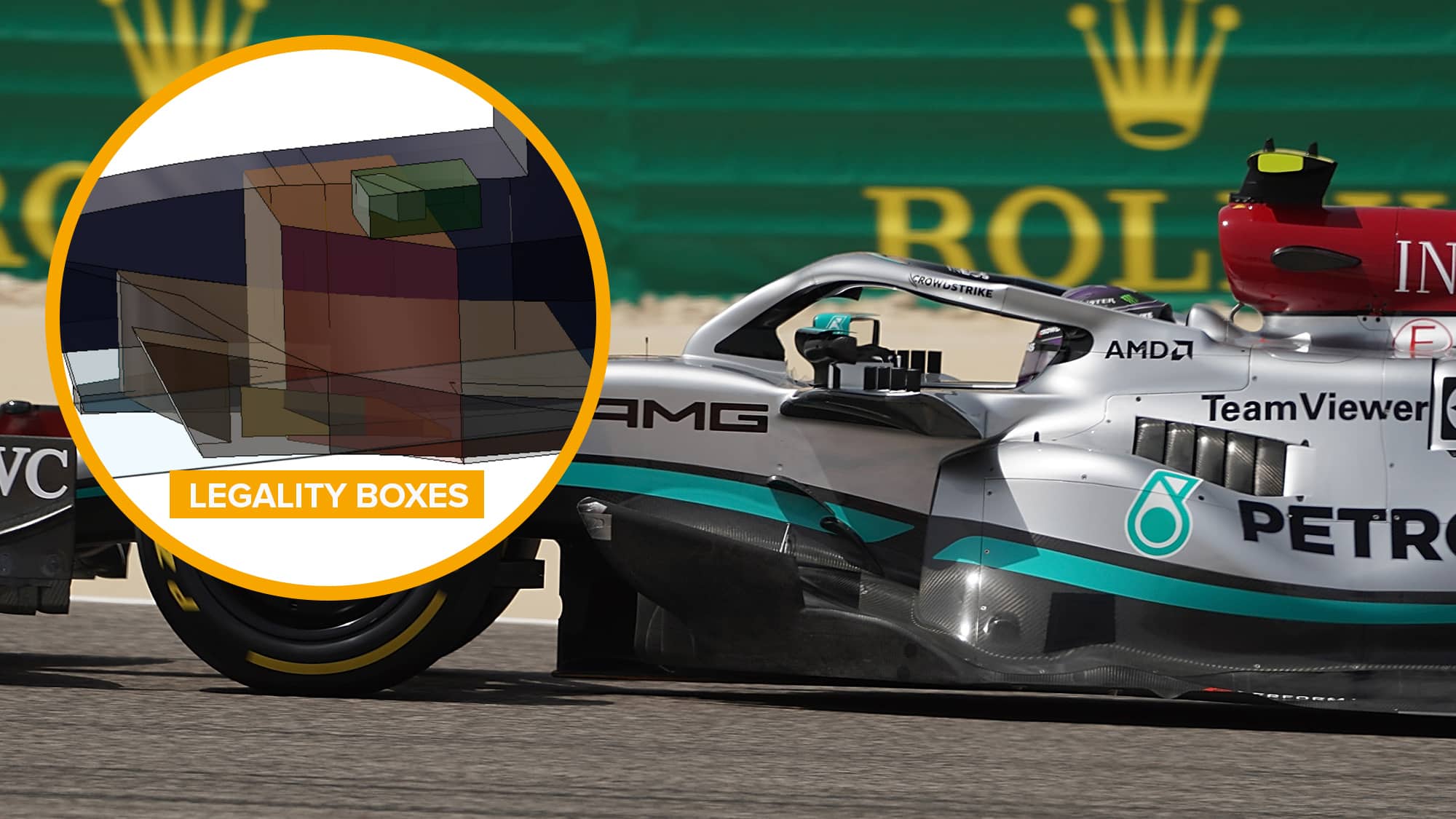 Mercedes W13 side and legality boxes