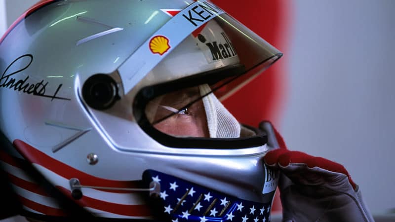 Michael Andretti with helmet on during 1993 F1 season with McLaren