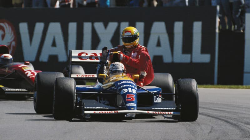 Senna taxi driven by Nigel Mansell at British Grand Prix 1991