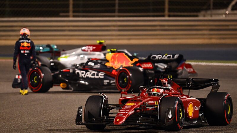 Sergio Perez walks away after retiring his Red Bull from the 2022 F1 Bahrain Grand Prix