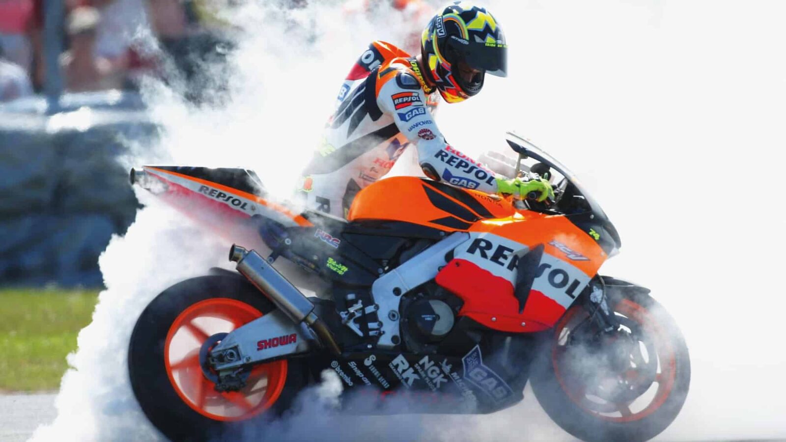 Tyre smoke from Honda motorbike