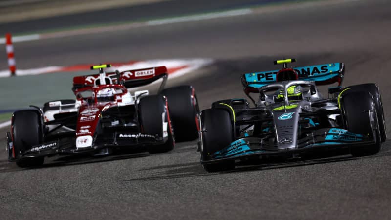 Zhou Guanyu and Lewis Hamilton battle in the 2022 F1 Bahrain Grand Prix