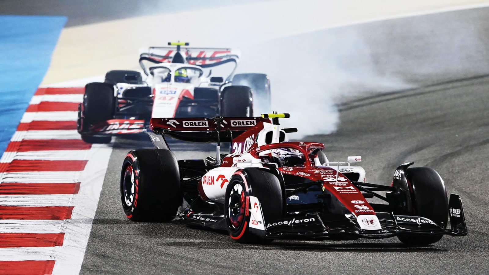 Zhou Guanyu leads Mick Schumacher in 2022 Bahrain GP