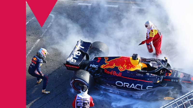 Max Verstappen attempts to stop broken-down Red Bull from burning after retiring from 2022 Australian GP