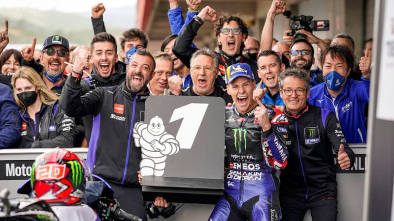 Fabio Quartararo celebrates victory at 2022 MotoGP Portuguese GP
