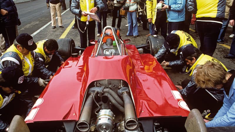 Gilles Villeneuve in the pits at Zolder before his final 1982 qualifying lap
