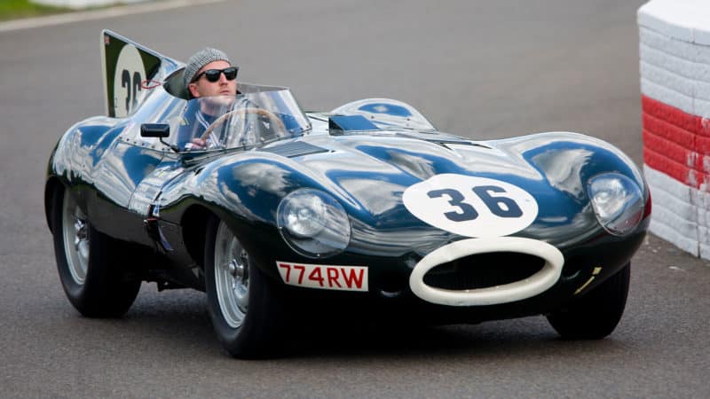 CHICHESTER, ENGLAND - SEPT 7th: 1955 Jaguar D-type 'Long Nose' during the Track Parade, entered by Trade Air Ltd during the 20th anniversary of the Goodwood Revival at Goodwood on September 7th 2018 in Chichester, England. (Photo by Michael Cole/Getty Images)