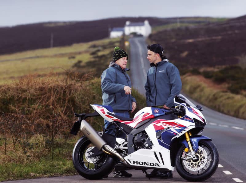 John McGuinness with Glenn Irwin and Honda Fireblade on the Isle of Man