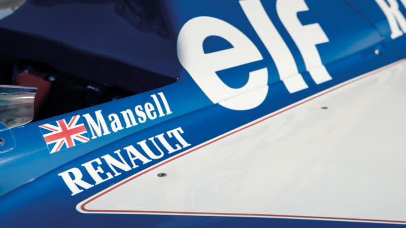 Mansell name badge on Williams FW14 F1 car