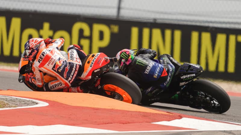 Marc Marquez battles with Fabio Quartararo in 2022 MotoGP Amercian GP