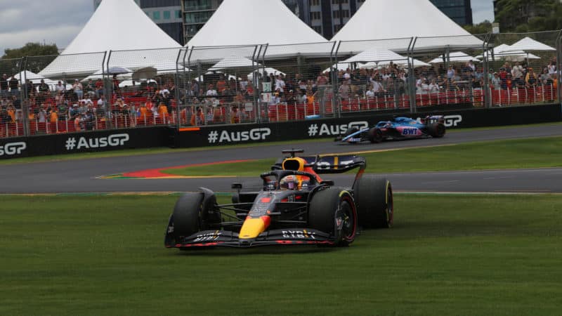 Max Verstappen spins onto the grass in practcie for the 2022 Australian Grand Prix