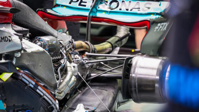 Mercedes engine in back of 2022 F1 car
