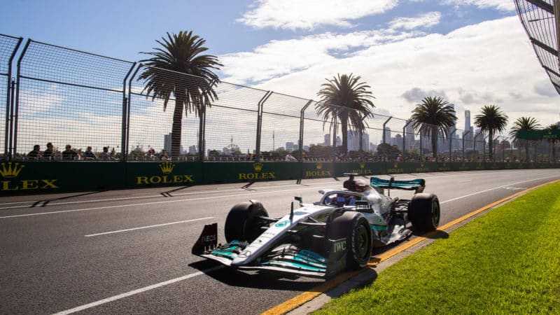 Mercedes of George Russell in practice for the 2022 Australian Grand Prix