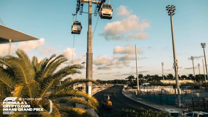 Miami Grand Prix circuit building work with gondola
