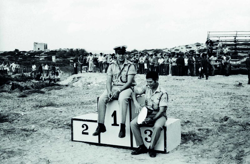 Police officers sit on the podium at the 1970 Israel Grand Prix