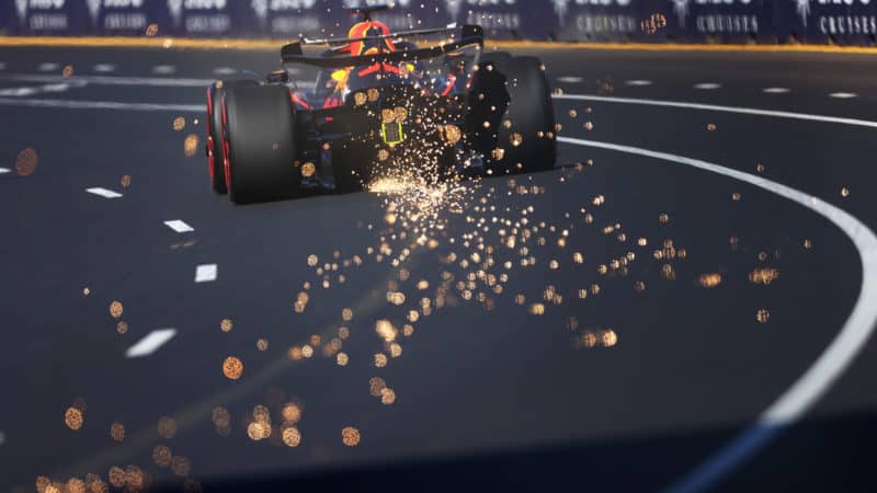Sparks fly from Red Bull of Max Verstappen at the 2022 Australian Grand Prix