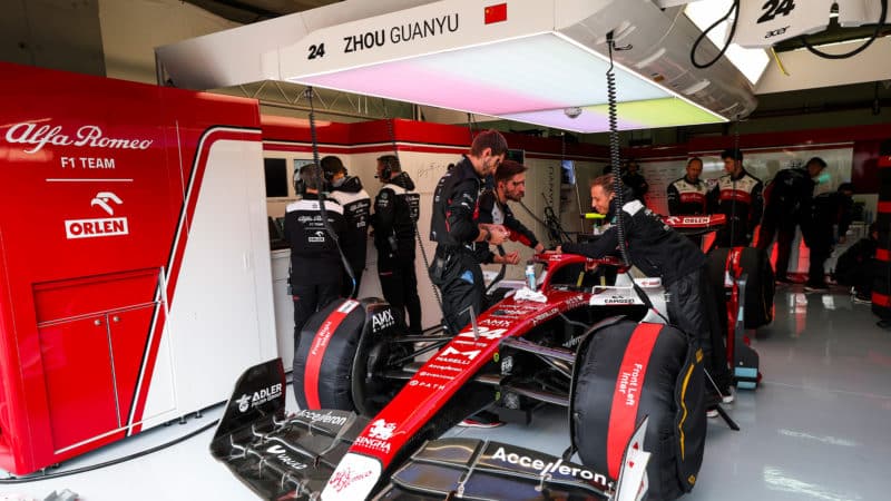 Zhou Guanyu pit garage at the 2022 Emilia Romagna Grand Prix
