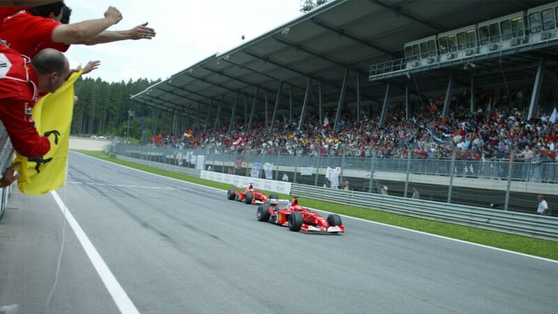 AUTO - F1 2002 - AUSTRIA GP - ZELTWEG 20020512 - PHOTO: THIERRY BOVY / DPPI N¡2 - RUBENS BARRICHELLO (BRA) / FERRARI - ACTION_N¡ 1 - MICHAEL SCHUMACHER (GER) / FERRARI - ACTION