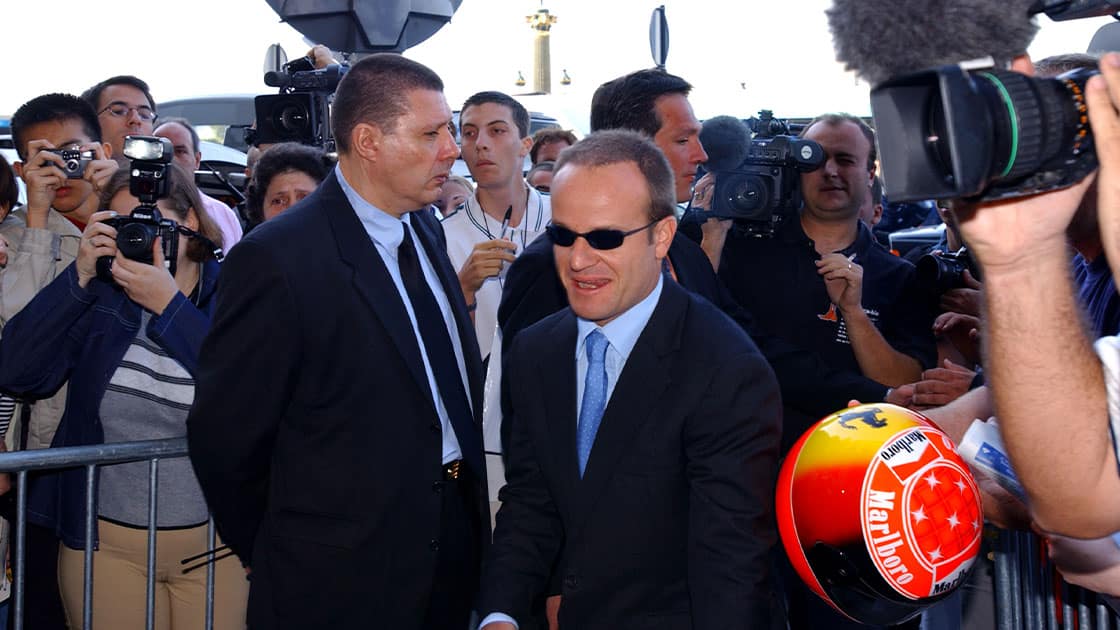 AUTO - F1 2002 - MOTORSPORT COUNCIL PARIS 20020626 - PHOTO: JULIEN CROSNIER / DPPI RUBENS BARRICHELLO / FERRARI - AMBIANCE - PORTRAIT - MEDIA - AUSTRIA GP