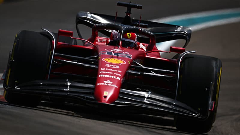 Ferrari of Charles Leclerc in practice for the 2022 Miami Grand Prix