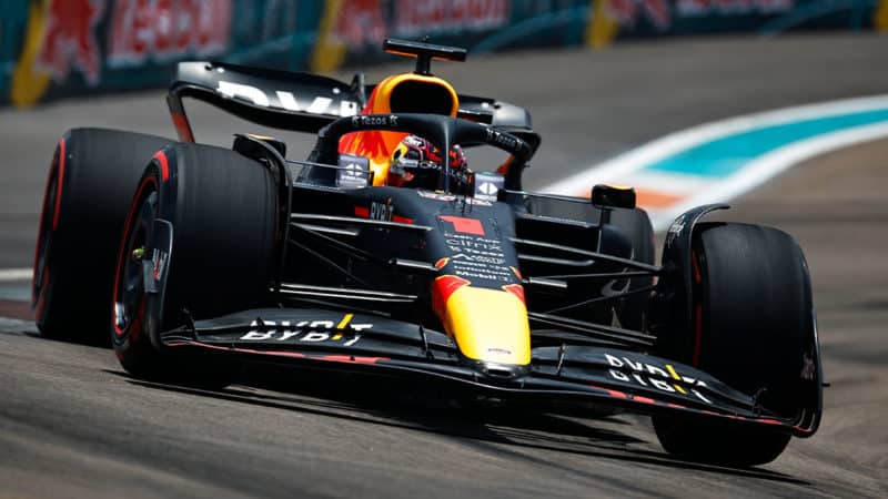 MIAMI, FLORIDA - MAY 07: Sergio Perez of Mexico driving the (11) Oracle Red Bull Racing RB18 on track during final practice ahead of the F1 Grand Prix of Miami at the Miami International Autodrome on May 07, 2022 in Miami, Florida. (Photo by Jared C. Tilton/Getty Images)