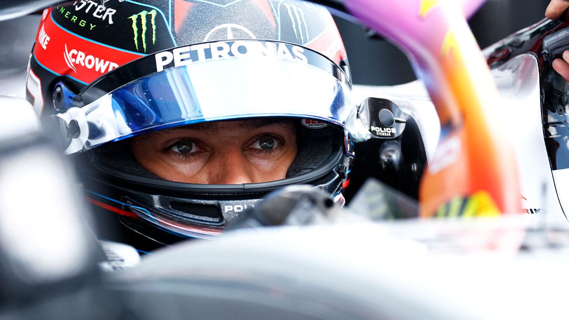 MIAMI, FLORIDA - MAY 06: George Russell of Great Britain and Mercedes prepares to drive in the garage during practice ahead of the F1 Grand Prix of Miami at the Miami International Autodrome on May 06, 2022 in Miami, Florida. (Photo by Jared C. Tilton/Getty Images)