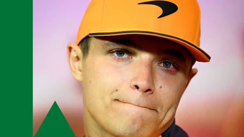 McLaren's British driver Lando Norris attends a press conference at the Circuit de Catalunya on May 20, 2022 in Montmelo on the outskirts of Barcelona, ahead of the Spanish Formula One Grand Prix. (Photo by GABRIEL BOUYS / AFP) (Photo by GABRIEL BOUYS/AFP via Getty Images)