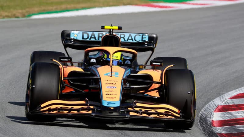 McLaren of Lando Norris in qualifying for the 2022 Spanish Grand Prix