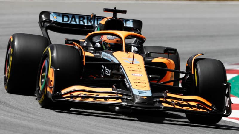 McLaren of Daniel Ricciardo in qualifying for the 2022 Spanish Grand Prix