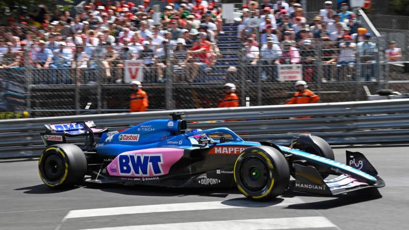 Alpine F1 car of Fernando Alonso in the 2022 Monaco Grand Prix
