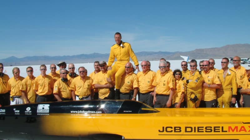 Andy Green and team celebrate diesel land speed record in the JCB Dieselmax