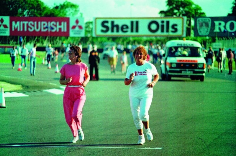 Bette Hill in charity run at Silverstone ahead of the 1987 British GP