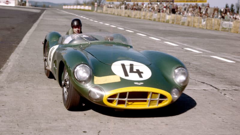 Tony Brooks in the winning Aston Martin DBR1/300 which he shared with Noel Cunningham-Reid, Nürburgring 1000km. (Photo by Yves Debraine/Klemantaski Collection/Getty Images)