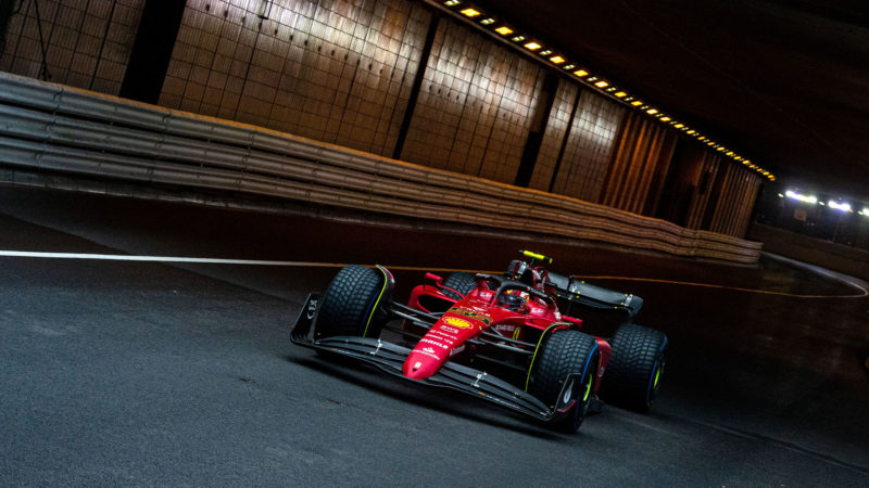 Carlos Sainz exits the tunnel during the 2022 Monaco Grand Prix