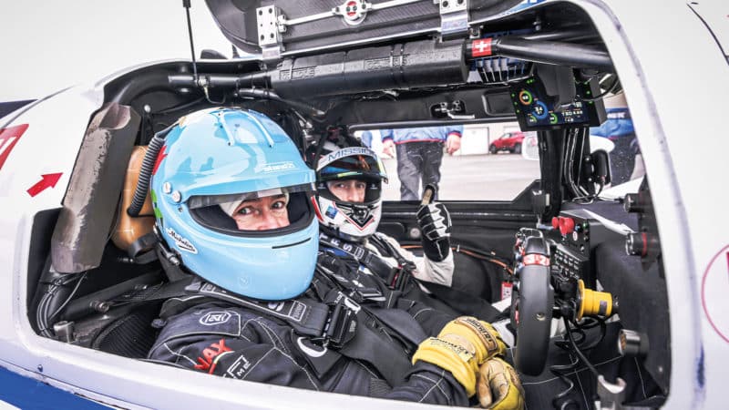 Drivers in the cockpit of Mission H24 hydrogen racing car
