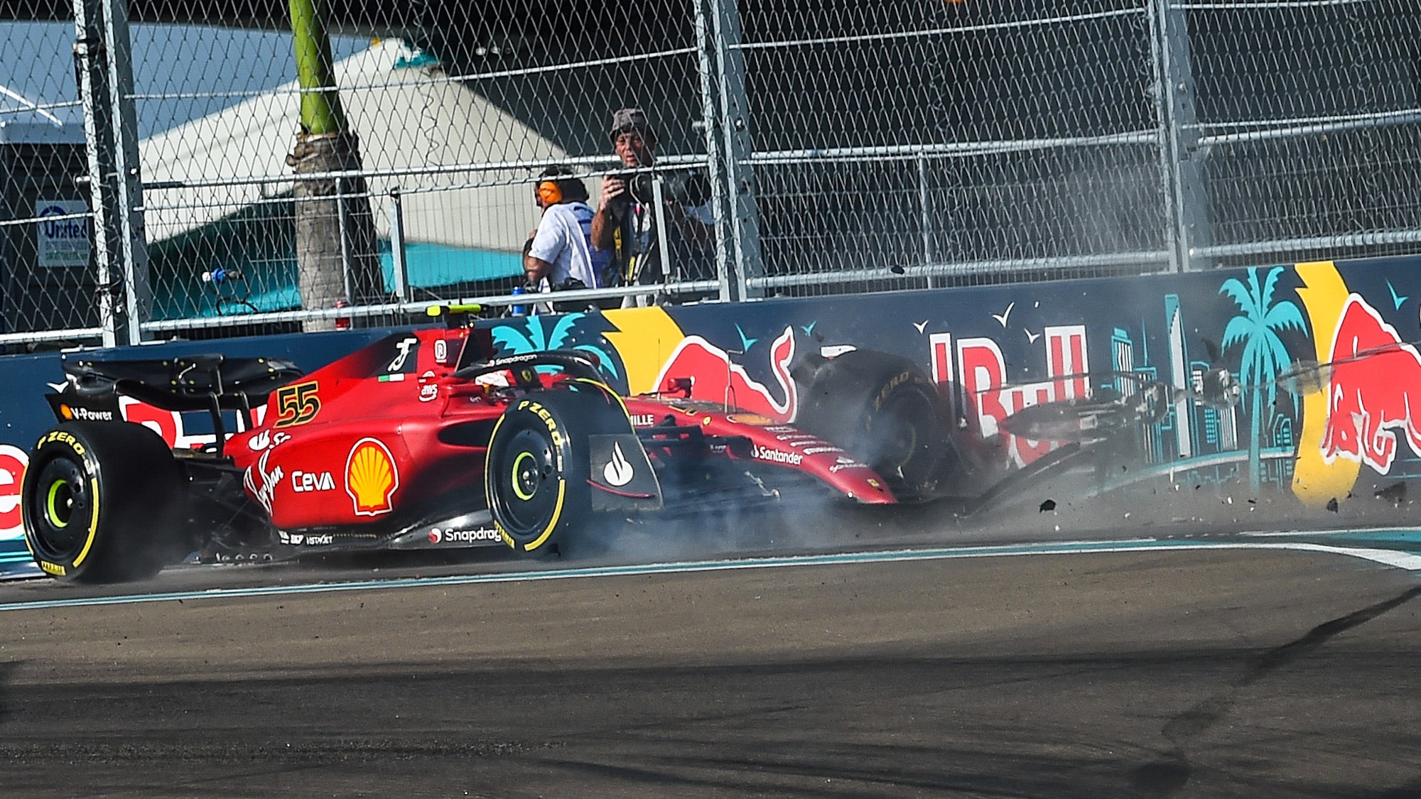Ferrari of Carlos Sainz crashes out in practice for the 2022 Miami GP