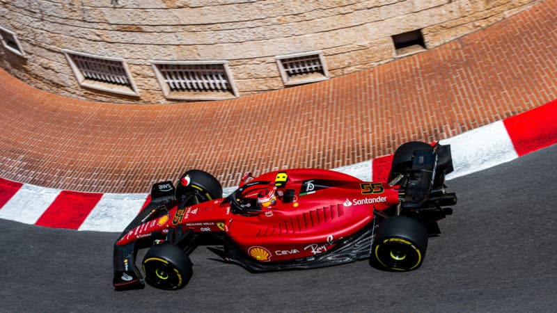 Ferrari of Carlos Sainz on track in monaco