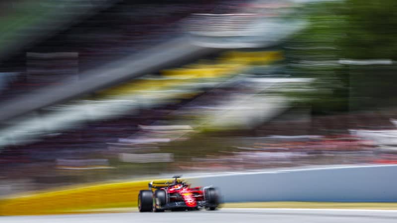 Ferrari of Charles Leclerc in wualifying for the 2022 Spanish Grand Prix