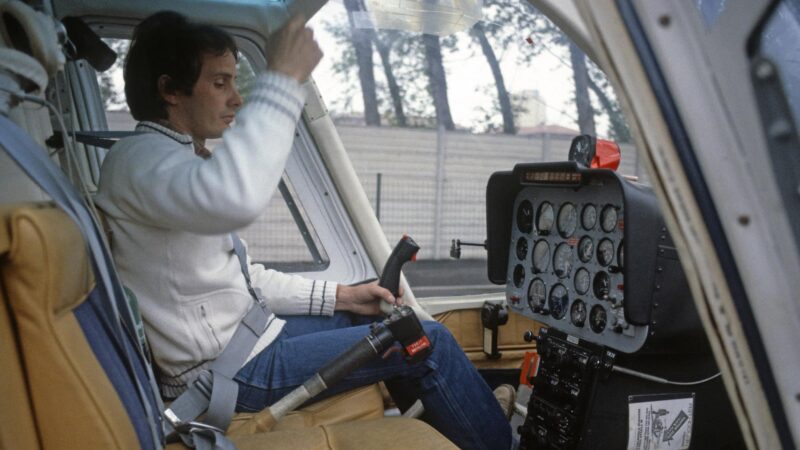 Gilles Villeneuve in his helicopter